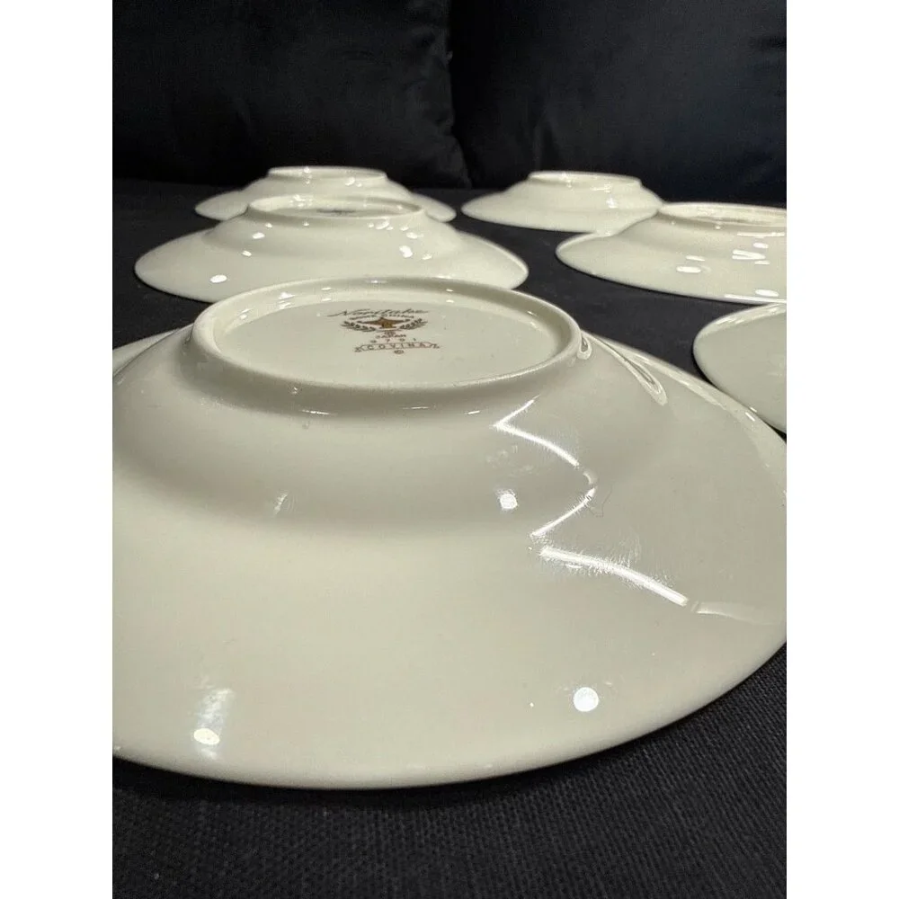 Set Of 6 Noritake Bone China Covina 9791 Saucers With Gold & Green Trim Vintage - Picture 8 of 13